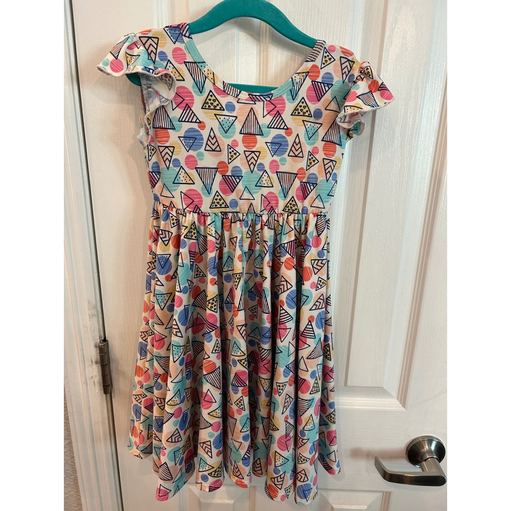 Dot Dot Smile Skater Dress Multicolor Geometric Flutter Sleeve Kids Size 3/4